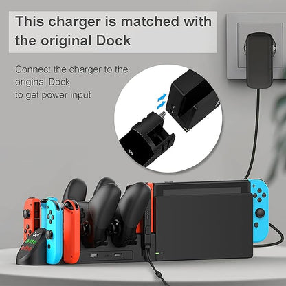 FYOUNG Charger Station for Switch/Switch OLED Model Joy Con and for Switch Pro Controllers Charging Dock