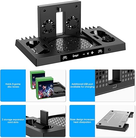 FYOUNG Upgraded Vertical Cooling Stand for Xbox Series X with Controller Charger Station Dock