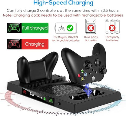 FYOUNG Upgraded Vertical Cooling Stand for Xbox Series X with Controller Charger Station Dock